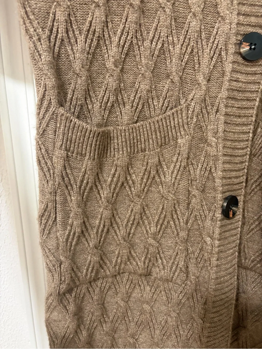 COMMENSE Diamond Stitch Knitting Longline Cardigan Denim Tan Oversized fit S - Picture 10 of 15